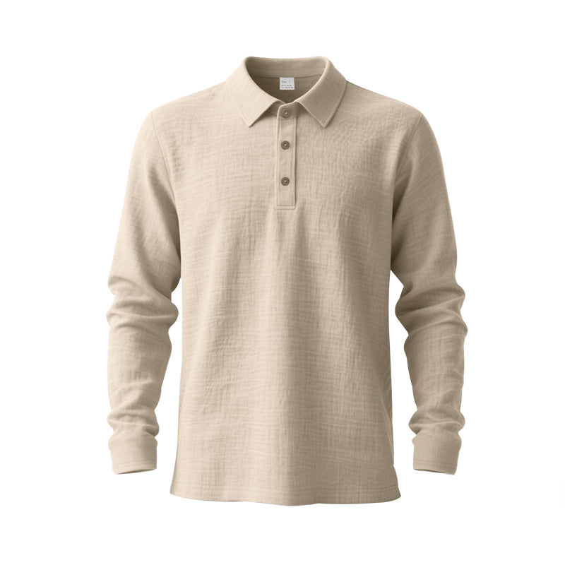 Herren nan Langarm-Poloshirt aus Baumwollgaze mit Hemdkragen, Dreiknopfleiste und entspannter Passform Drune