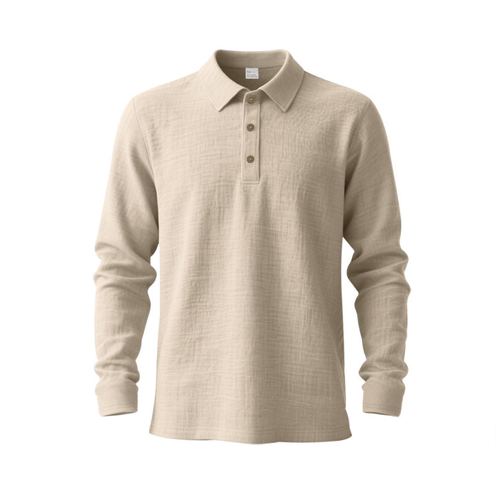 Herren nan Langarm-Poloshirt aus Baumwollgaze mit Hemdkragen, Dreiknopfleiste und entspannter Passform Drune