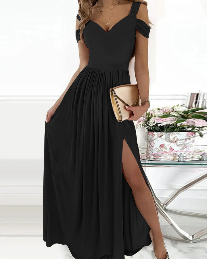 Damen Maxikleid mit schulterfreiem Design und raffiniertem Schlitz Drune