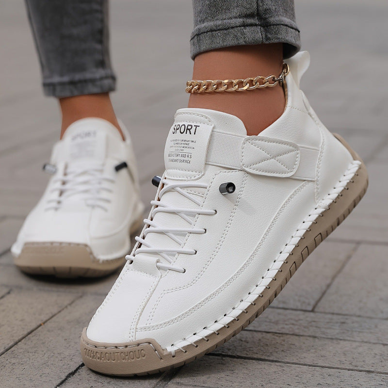 Herren Ledernachahmender Freizeit‑Sneaker mit Klettriemen, Mokassinnaht & profilierter Gummisohle Drune