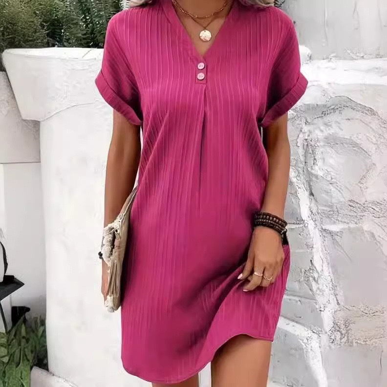 Damen V-Ausschnitt Strandkleid mit feiner Rippstruktur Drune