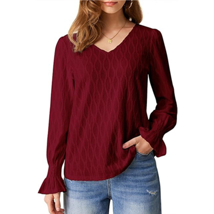 Damen Bluse mit V-Ausschnitt und voluminösen Ärmeln Drune