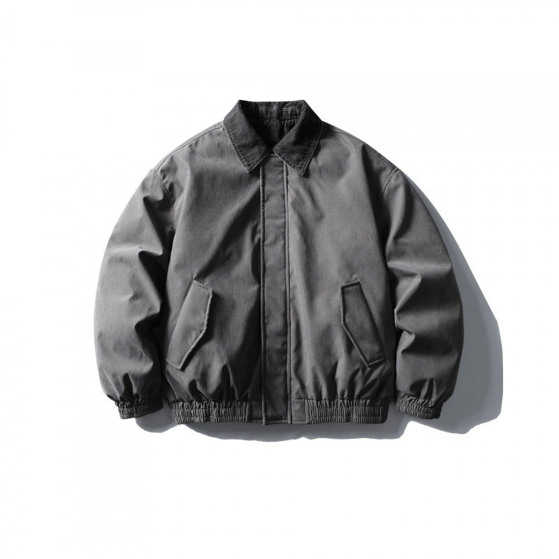 Herren Boxy-Canvas-Blouson mit Cordkragen, verdeckter Reißverschluss und elastischem Saum Drune