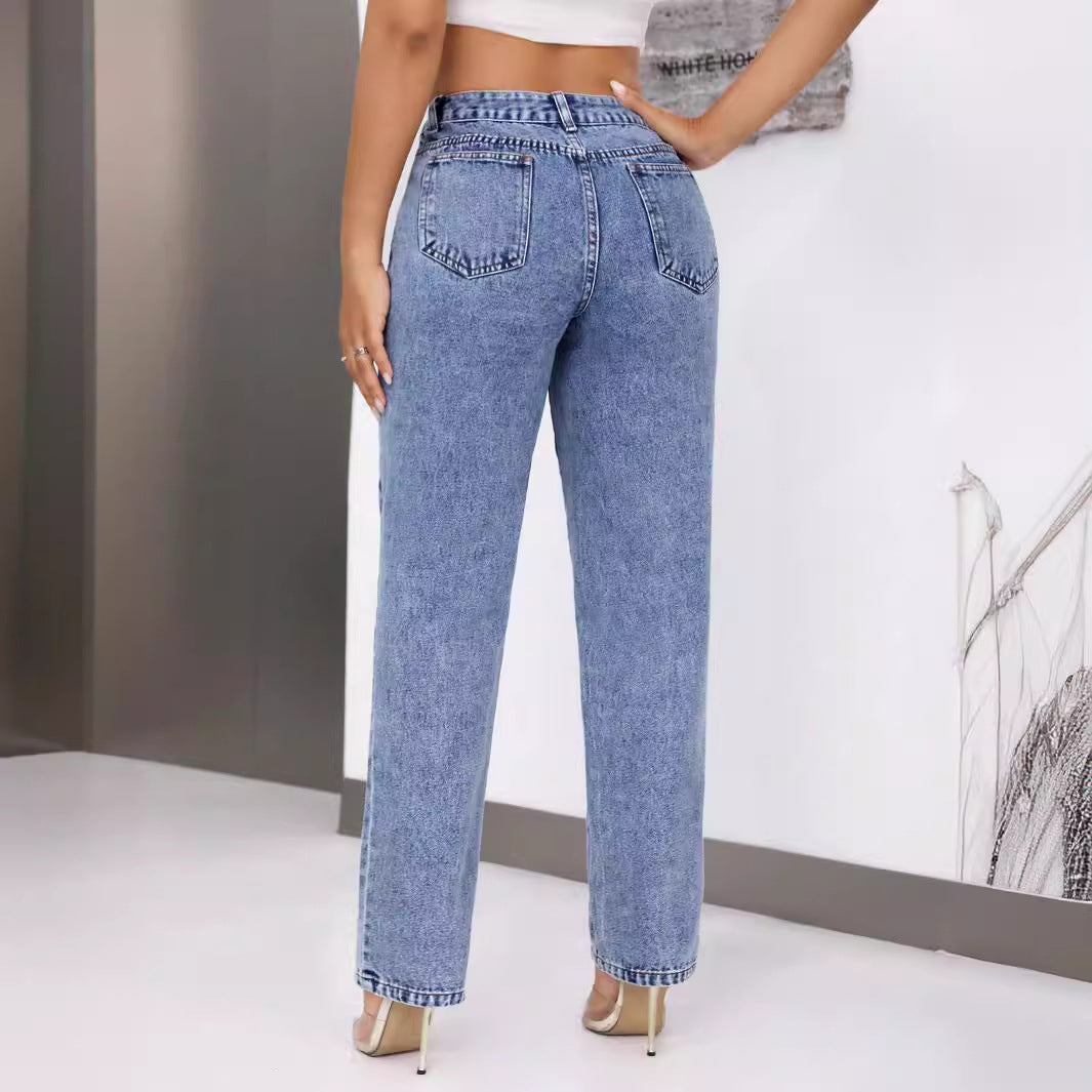 Damen High-Waisted Jeans mit weitem Bein Drune