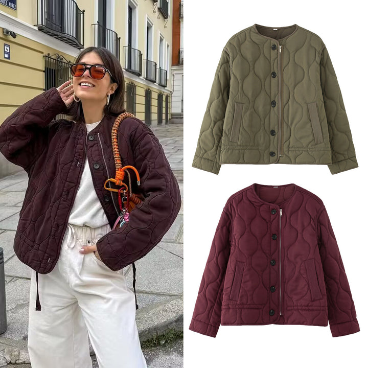 Damen Steppjacke mit rundem Steppmuster, Rundhals und Zwei-Wege-Reißverschluss Drune