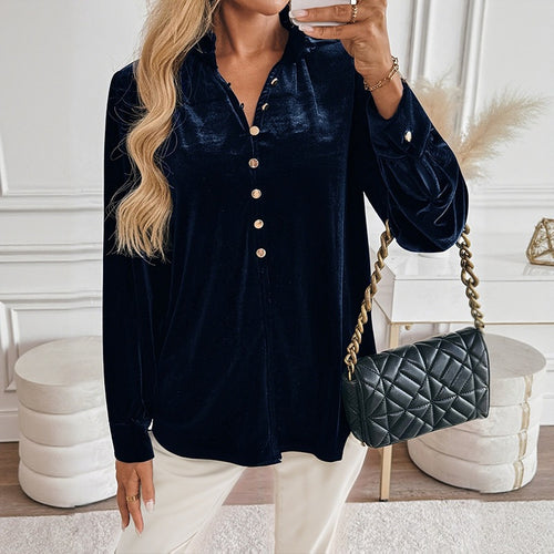 Damen Elegantes Samtoberteil mit Knopfdetails Drune