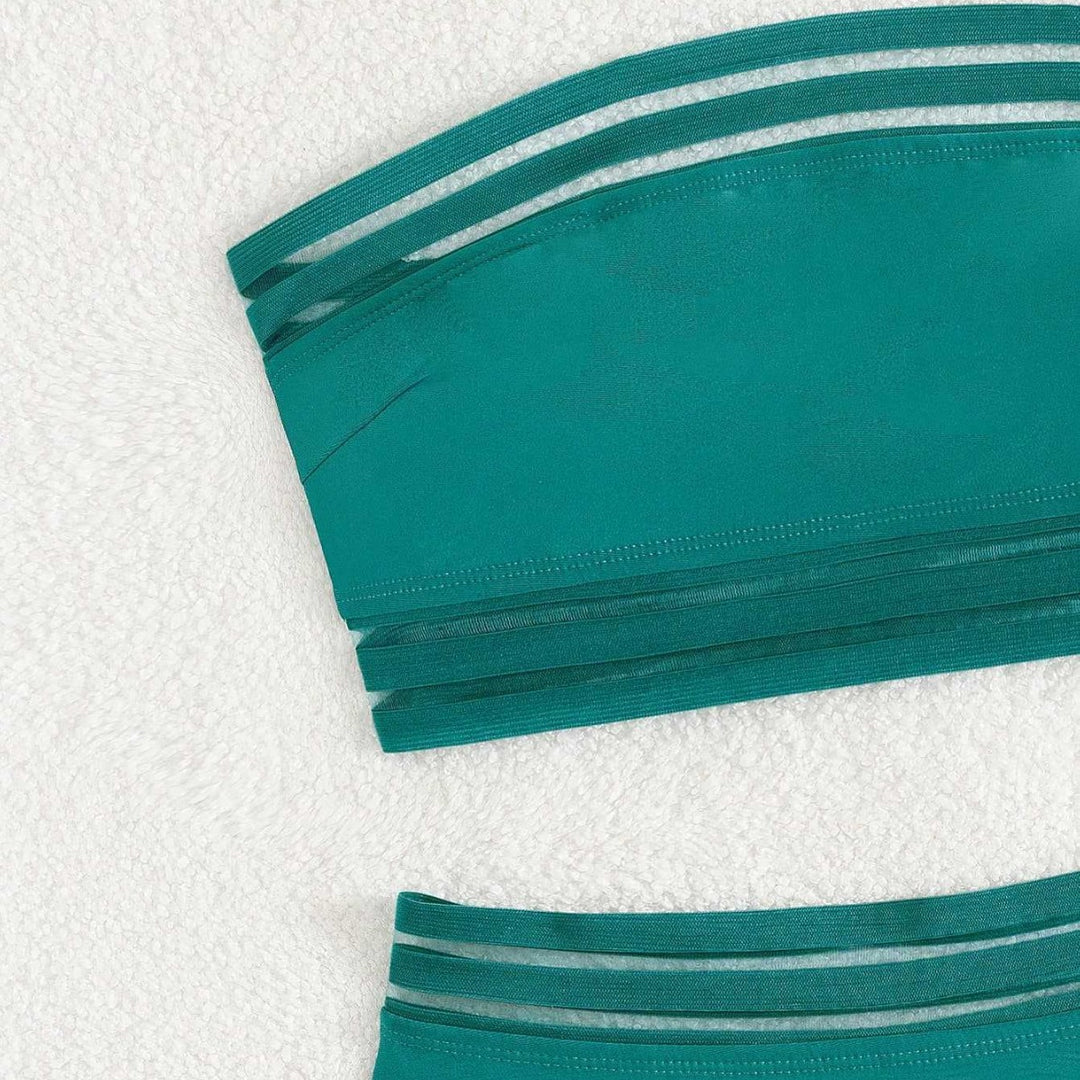 Damen Off-Shoulder Bikini-Set mit hohem Bund Drune