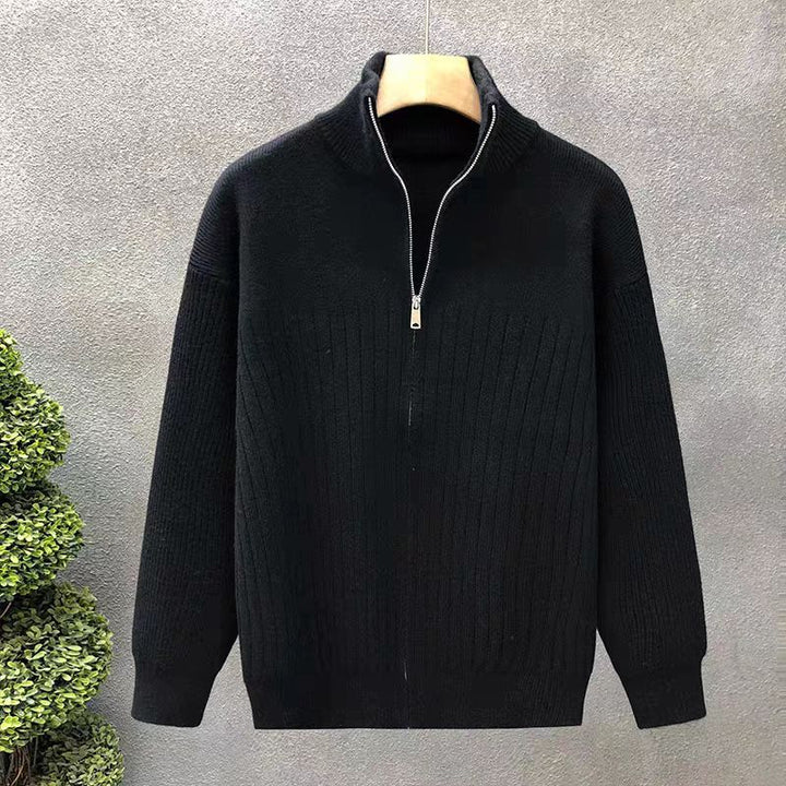 Herren Oversize Feinstrick-Pullover mit halbem Reißverschluss und markanter Rippenstruktur Drune