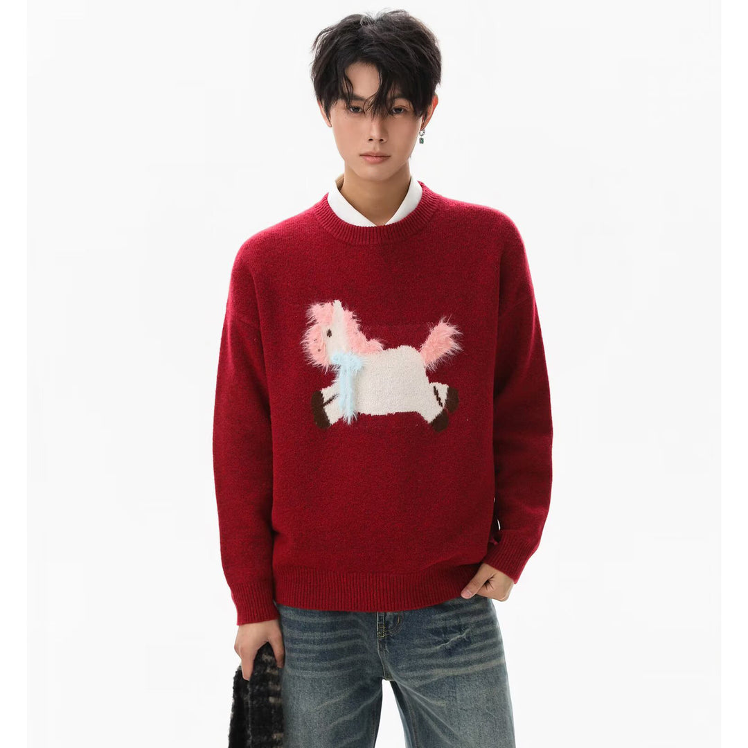 Herren Gemütlicher Grobstrickpullover mit Einhornmotiv Drune
