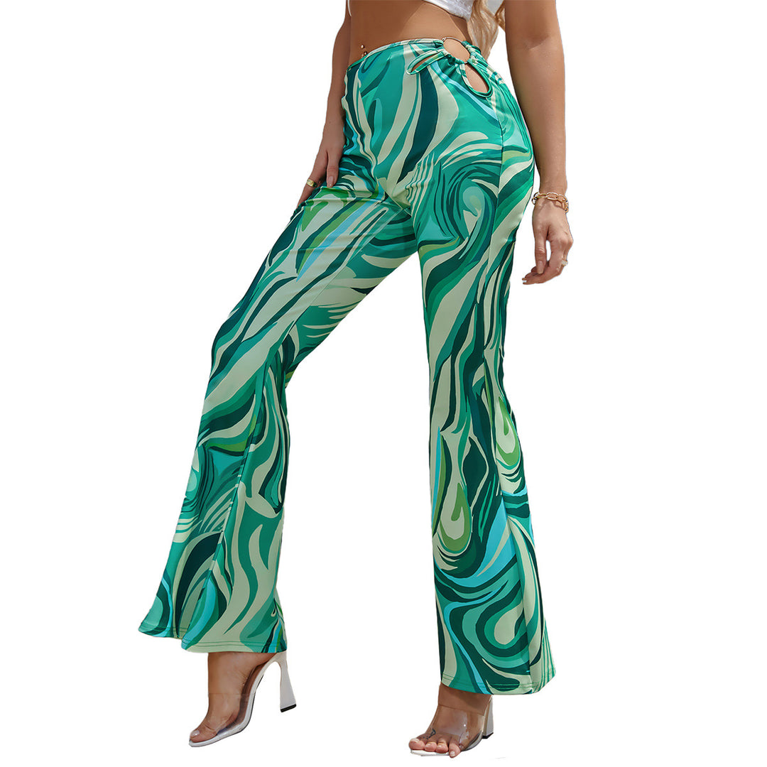 Damen weit geschnittene Palazzo-Hose mit trendigem Wellenmuster Drune