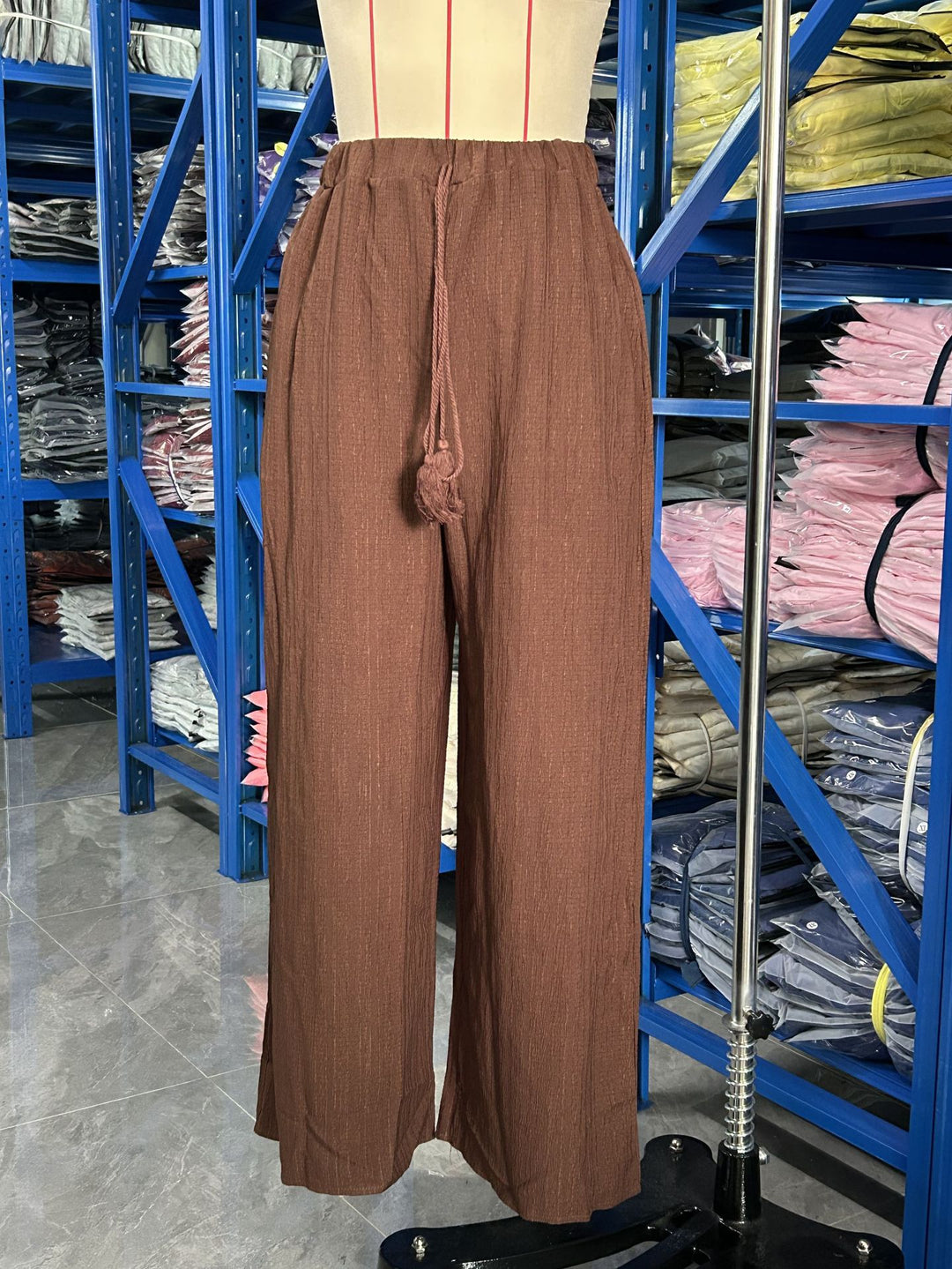Damen Palazzo-Hose mit hohem Bund, elastischem Kordelzug und weitem Bein Drune