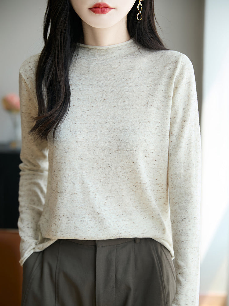 Damen Minimalistischer Nep-Strick-Longsleeve mit kurzem Stehkragen Drune