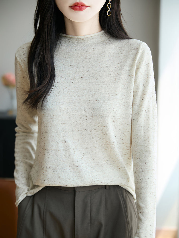 Damen Minimalistischer Nep-Strick-Longsleeve mit kurzem Stehkragen Drune