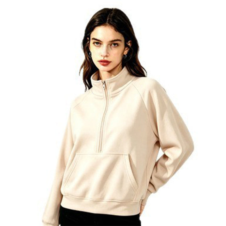 Damen Sportlicher Kapuzenpullover mit Stehkragen Drune