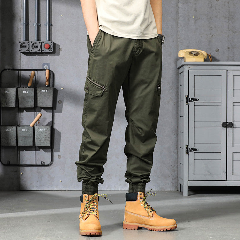 Herren Multifunktionale Cargo-Jogginghose mit Tunnelzugbund, Reißverschluss-Taschen und geripptem Knöchelbündchen Drune