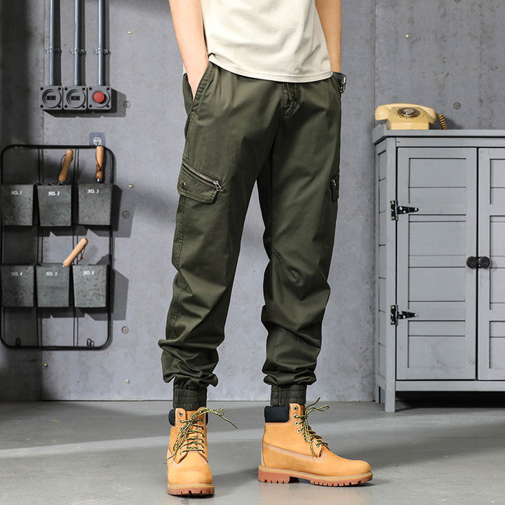 Herren Multifunktionale Cargo-Jogginghose mit Tunnelzugbund, Reißverschluss-Taschen und geripptem Knöchelbündchen Drune