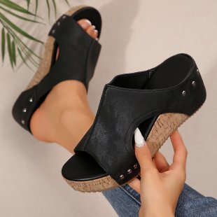 Damen nan Keilsandalette mit Fersenriemen, ergonomischem Fußbett, Korkoptik-Plateau und gepolstertem Zehenbereich Drune
