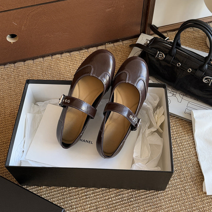 Damen Elegant verspielt Mary Jane Ballerinas mit dekorativem Riemen Drune