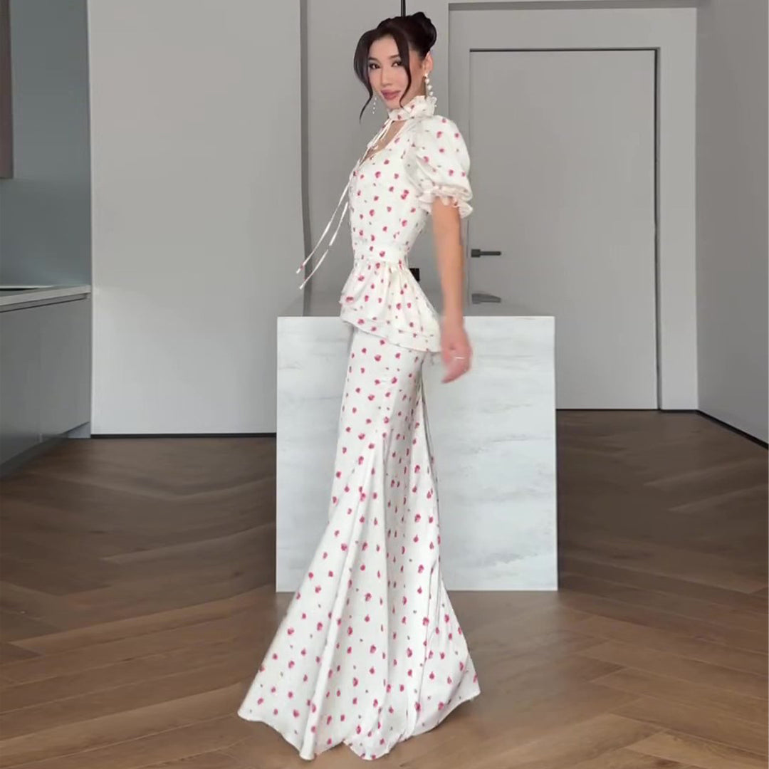 Damen Maxikleid mit romantischem Puffärmel-Design und verspieltem Rüschensaum Drune