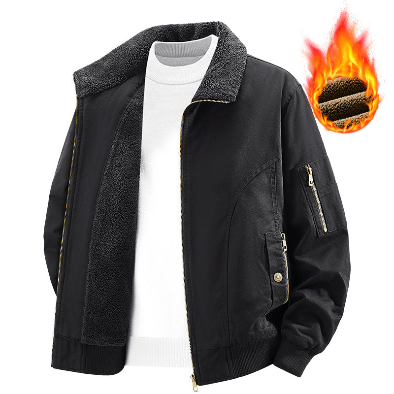 Herren Thermo-Bomberjacke im Vintage-Stil mit Teddyplüsch-Futter und Mehrfach-Taschen Drune