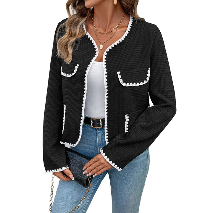Damen Boxy-Jacke im Bouclé‑Textur mit Zierhäkelkanten und aufgesetzten Taschen Drune