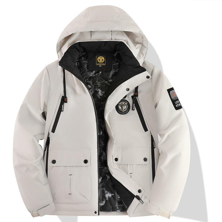 Herren nan urbaner Softshell-Parka mit abnehmbarer Kapuze, verdecktem Zweiwege-Reißverschluss und atmungsaktiver Thermofütterung Drune