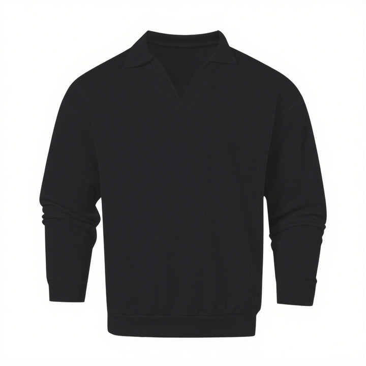Unisex nan locker geschnittener V-Ausschnitt-Sweatpullover mit Hemdkragen aus Baumwollfleece Drune