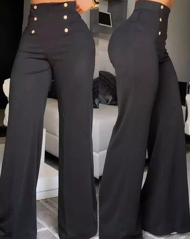 Damen Hochtaillierte weite Hose mit Knopfdetails Drune