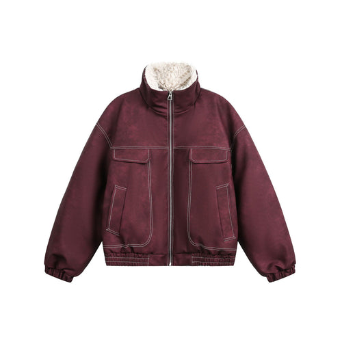 Herren Boxy Veloursleder‑Optik Blouson mit Teddyfutter und hohem Kragen Drune