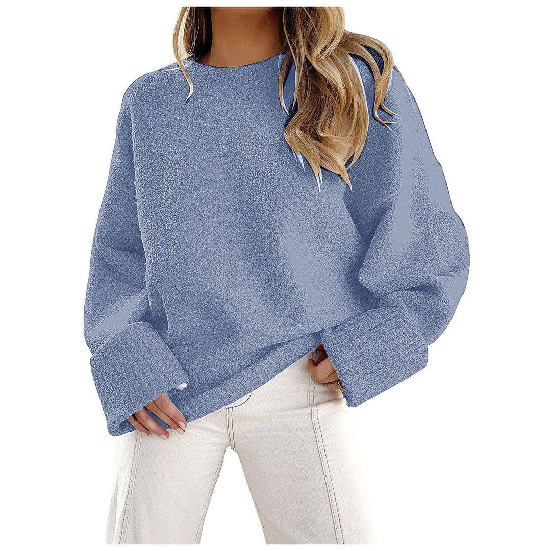 Damen Oversize Bouclé-Strickpullover mit überschnittener Schulter und breiten Bündchen Drune