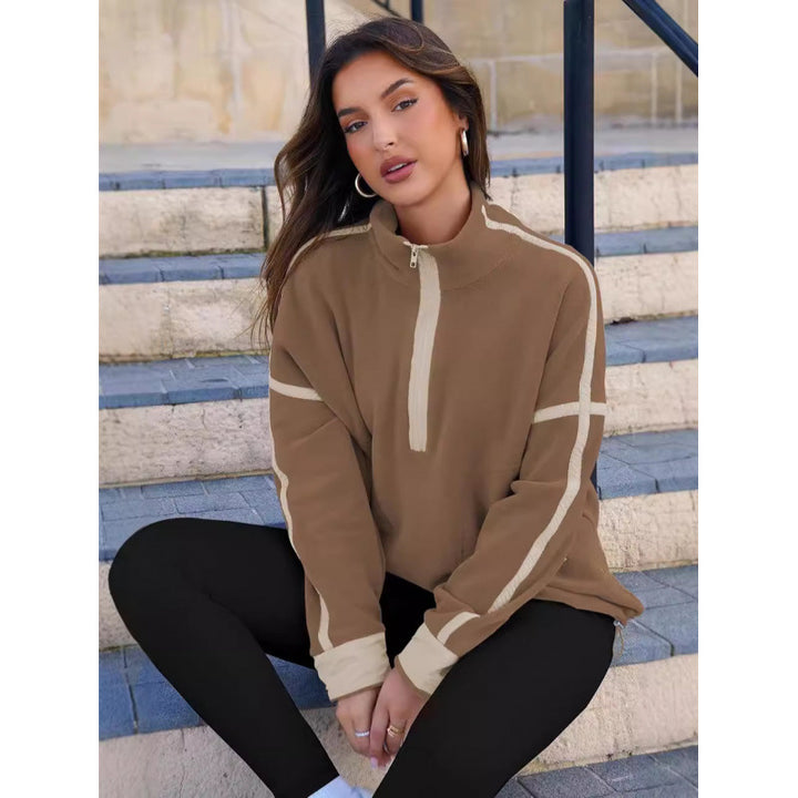 Damen Fleecpullover mit halbem Reißverschluss und kontrastierenden Ärmeln Drune