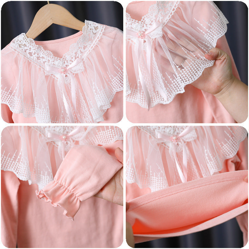 Mädchen Langarmshirt mit eleganter Spitzenverzierung Drune