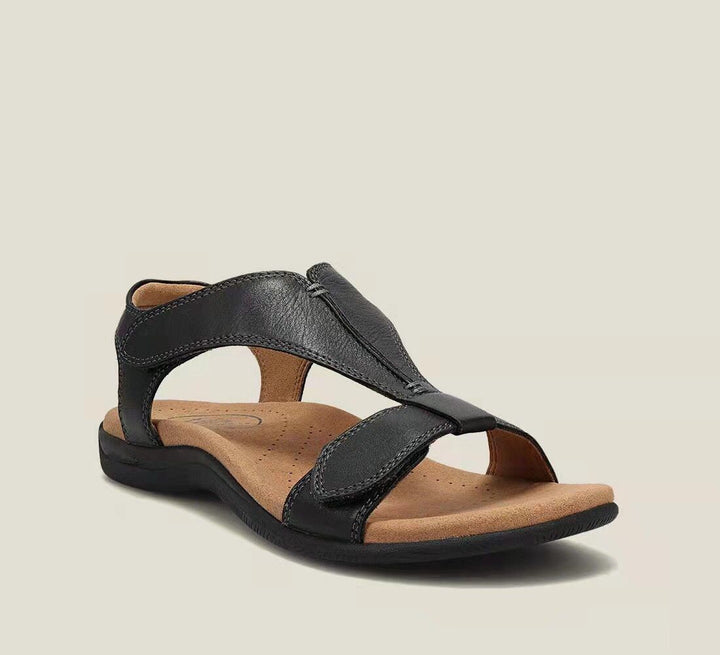 Damen Leder-Sandalen mit verstellbaren Klettriemen und ergonomischem Komfortfußbett Drune