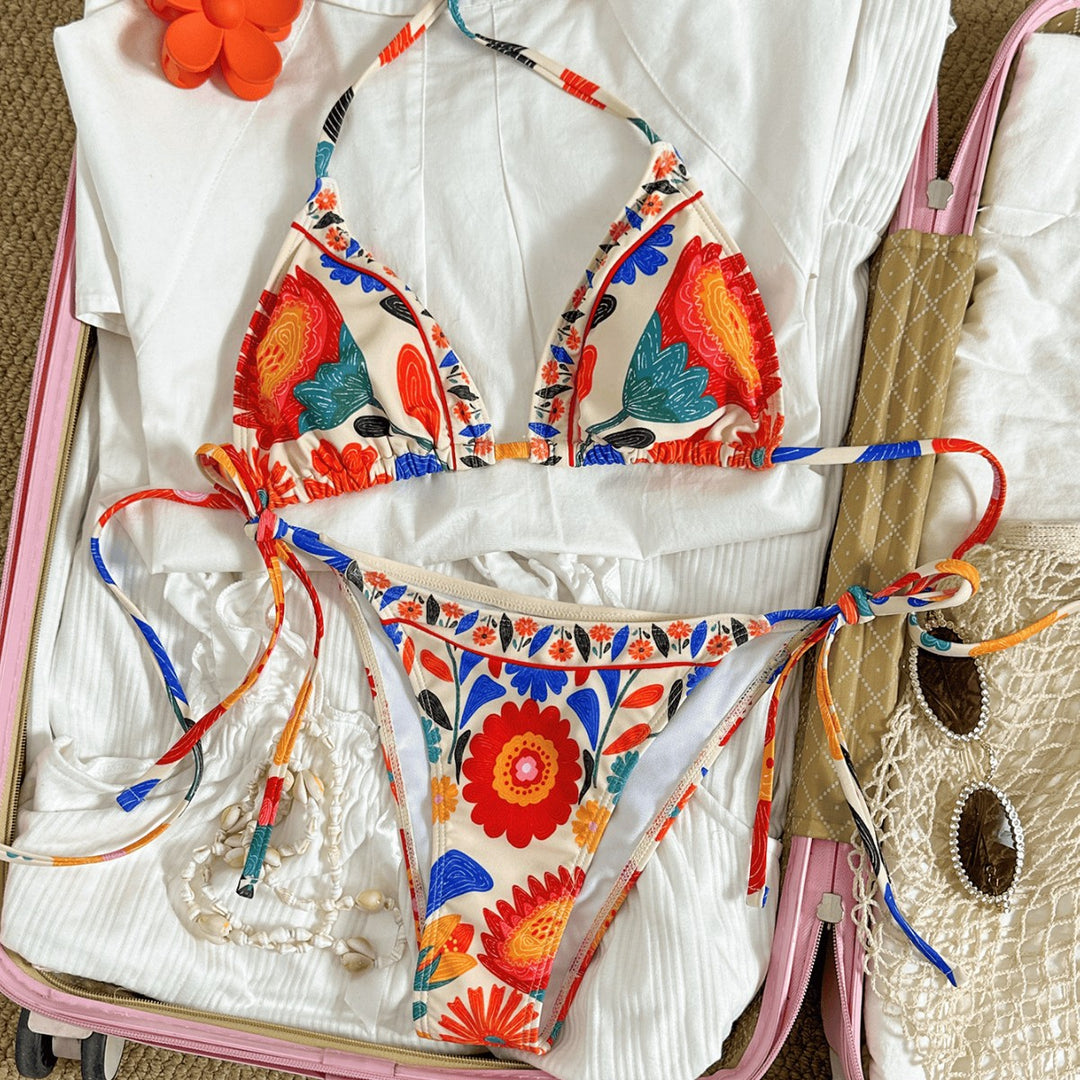 Damen Triangel-Bikini mit floralen Mustern und hochwertigen Bindebändern Drune