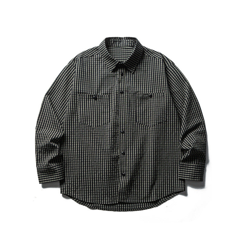 Herren Oversize-Karo-Hemd aus strukturierter Baumwollmischung mit Brusttaschen Drune