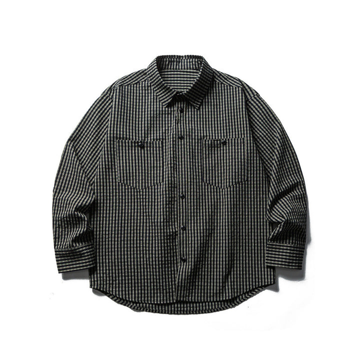 Herren Oversize-Karo-Hemd aus strukturierter Baumwollmischung mit Brusttaschen Drune