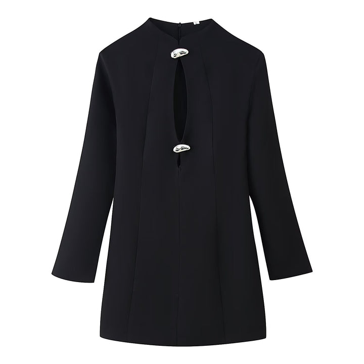 Damen Longline‑Tunika mit zentraler Schlüsselöffnung und Schmuckknöpfen Drune