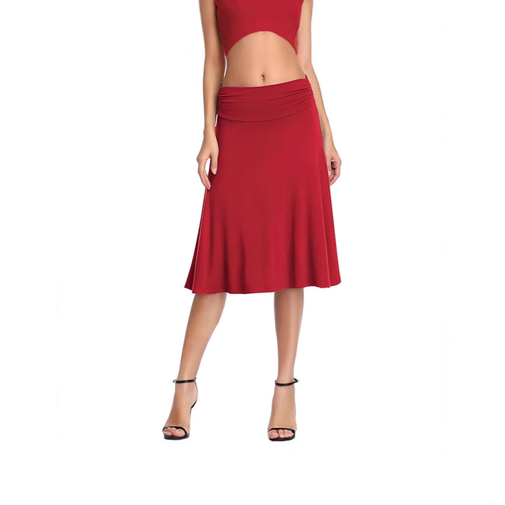 Damen schwingender Midirock mit gerafftem Taillenbund und fließendem Schnitt Drune