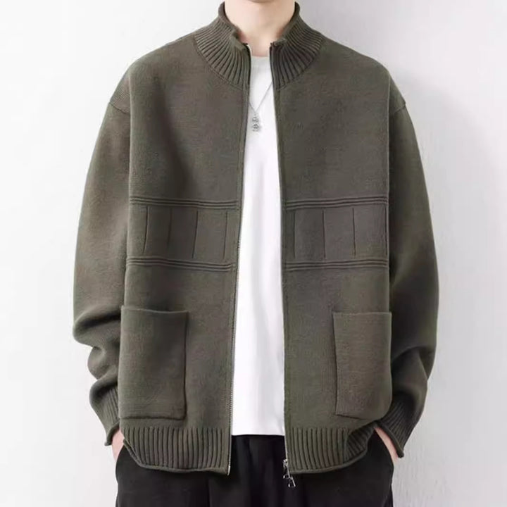 Herren Trendige Strickjacke mit hohen Kragen und Reißverschluss Drune