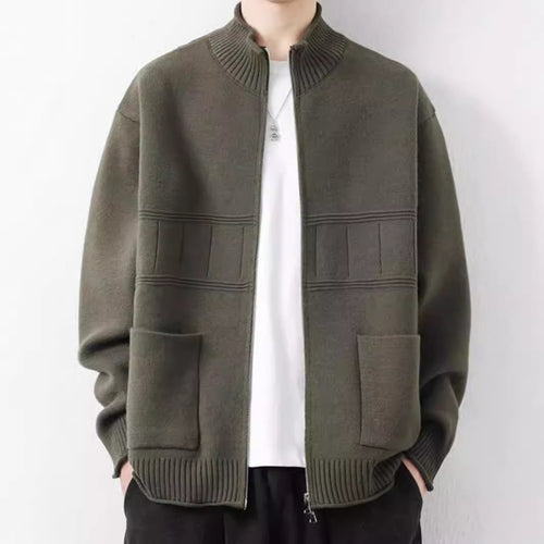 Herren Trendige Strickjacke mit hohen Kragen und Reißverschluss Drune