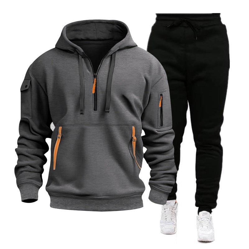 Herren nan Performance-Hoodie- und Jogginganzug mit Neon-Zippern, Utility-Taschen und elastischem Tunnelzug Drune