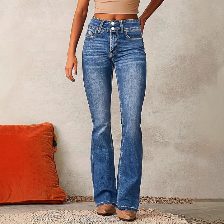 Damen Bootcut Jeans mit hohem Bund und modernem Waschung Drune