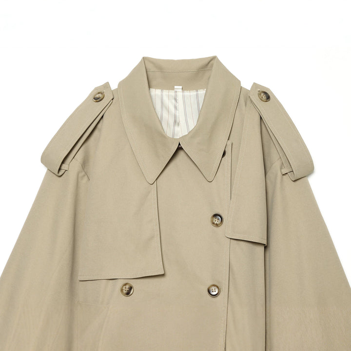 Damen Kurz-Cape-Trench mit Doppelreihe, Schulterklappen und Taillengürtel Drune
