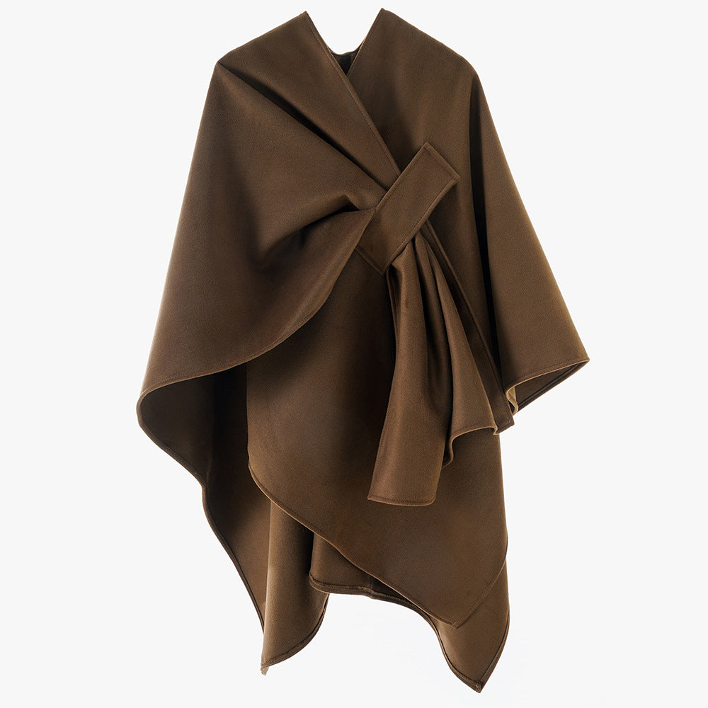 Damen Eleganter Wickel‑Cape mit Knotenverschluss und fließender Drapierung Drune