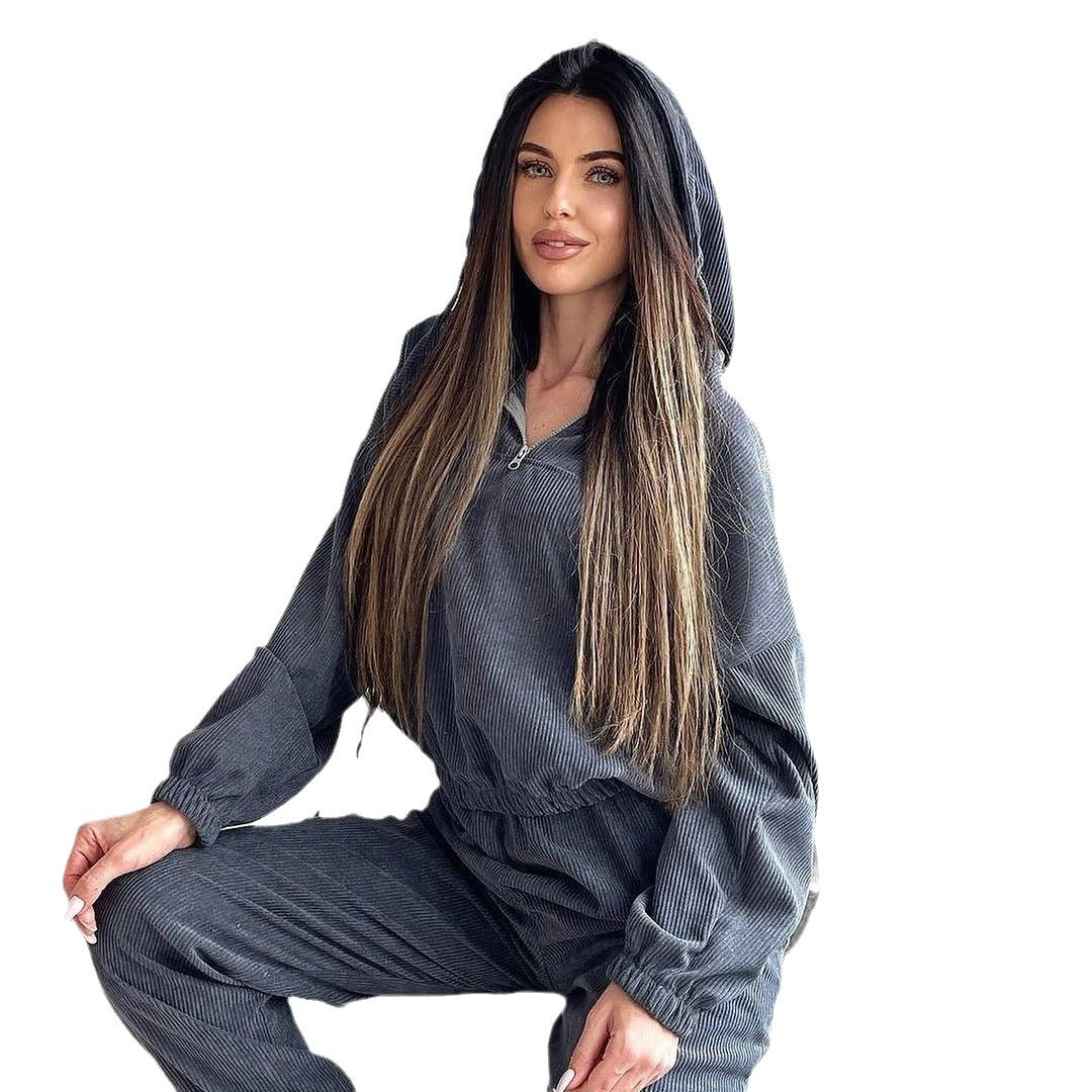 Damen Lässiger Kapuzenpullover mit Rippstruktur Drune