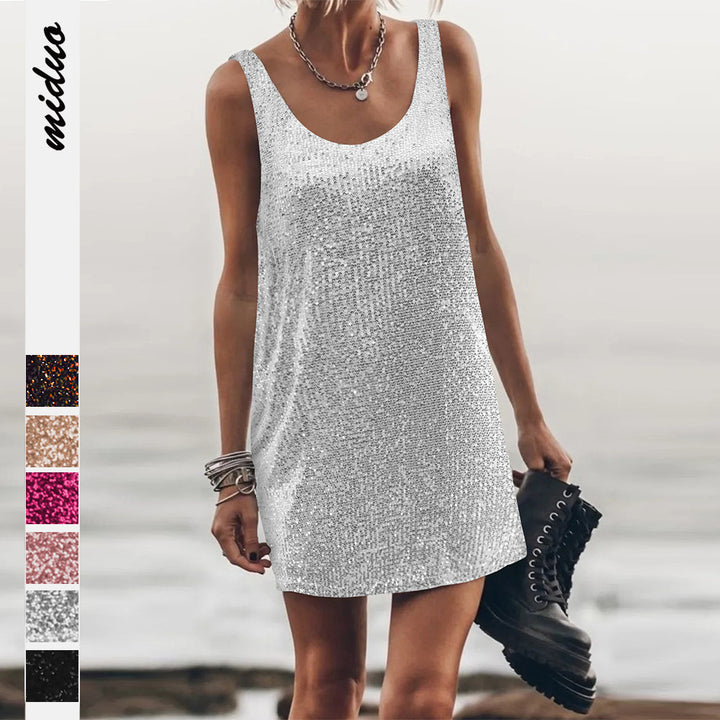 Damen Glitzerndes Minikleid mit schimmerndem Paillettenstoff und lässigem Schnitt Drune