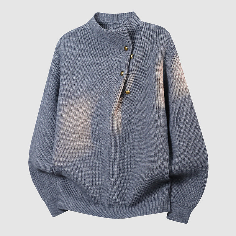 Damen Oversized Feinstrick-Pullover mit asymmetrischer Knopfleiste und Stehkragen Drune