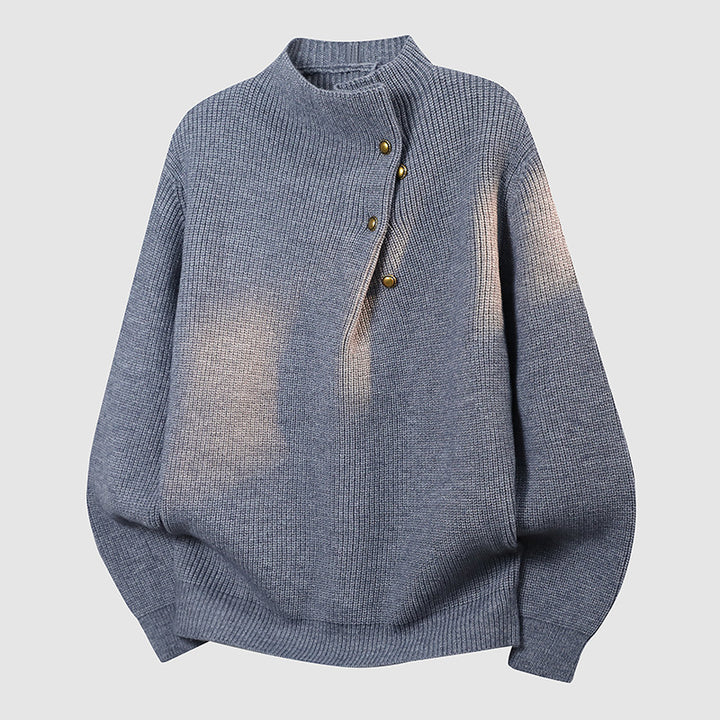Damen Oversized Feinstrick-Pullover mit asymmetrischer Knopfleiste und Stehkragen Drune