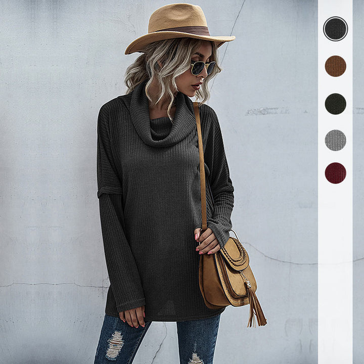 Damen Oversize Feinstrick-Tunika mit weitem Rollkragen und geripptem Strukturstrick Drune