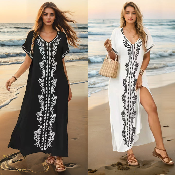 Damen eleganter Strandüberwurf mit filigranem Stickereidesign Drune